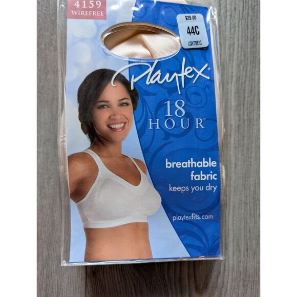 Playtex 18 Hour Wirefree Bra 44C Light Beige Breathable Fabric Wide Straps - Picture 1 of 6
